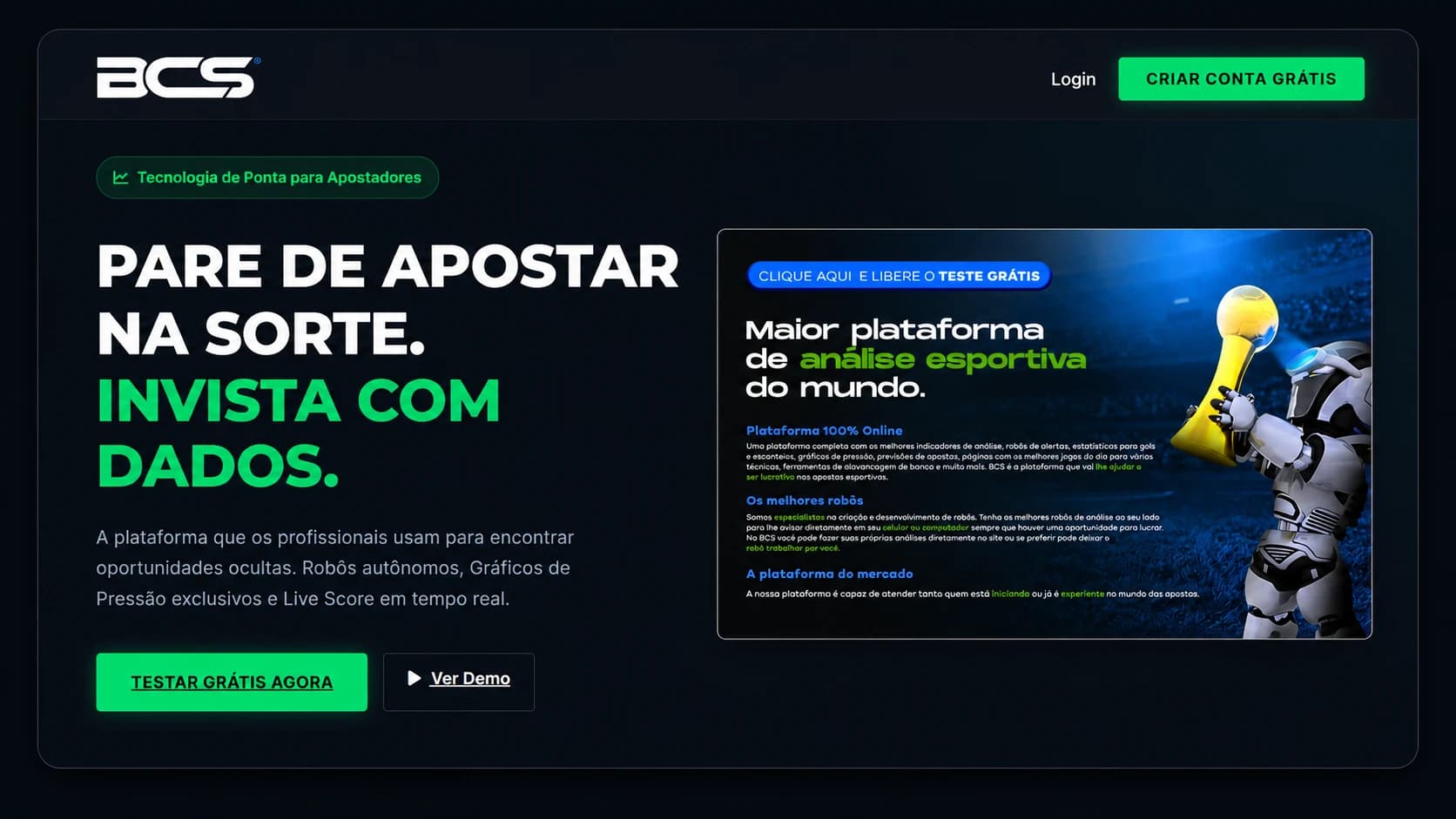 BCS Sports Analytics commercial website presenting its sports analytics platform.